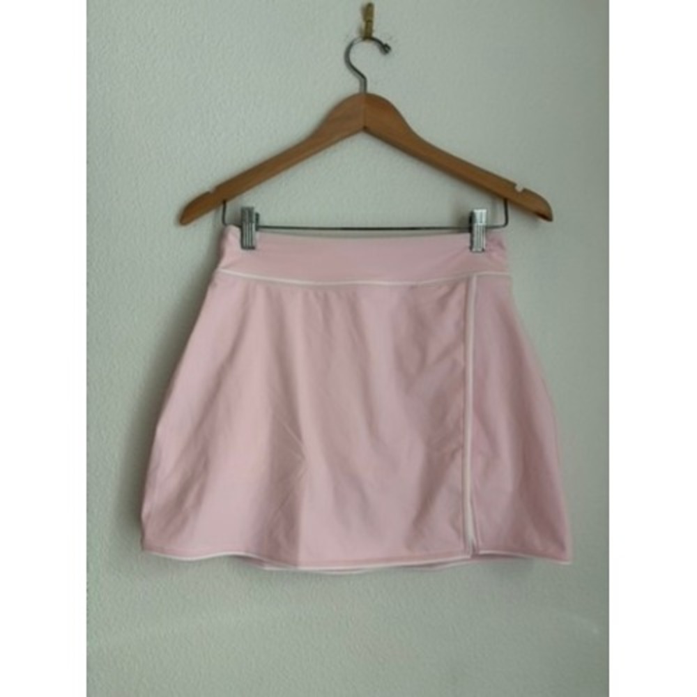 Fabletics Womens Pink Tennis Skort Built In Shorts White Piping Size Small NWT